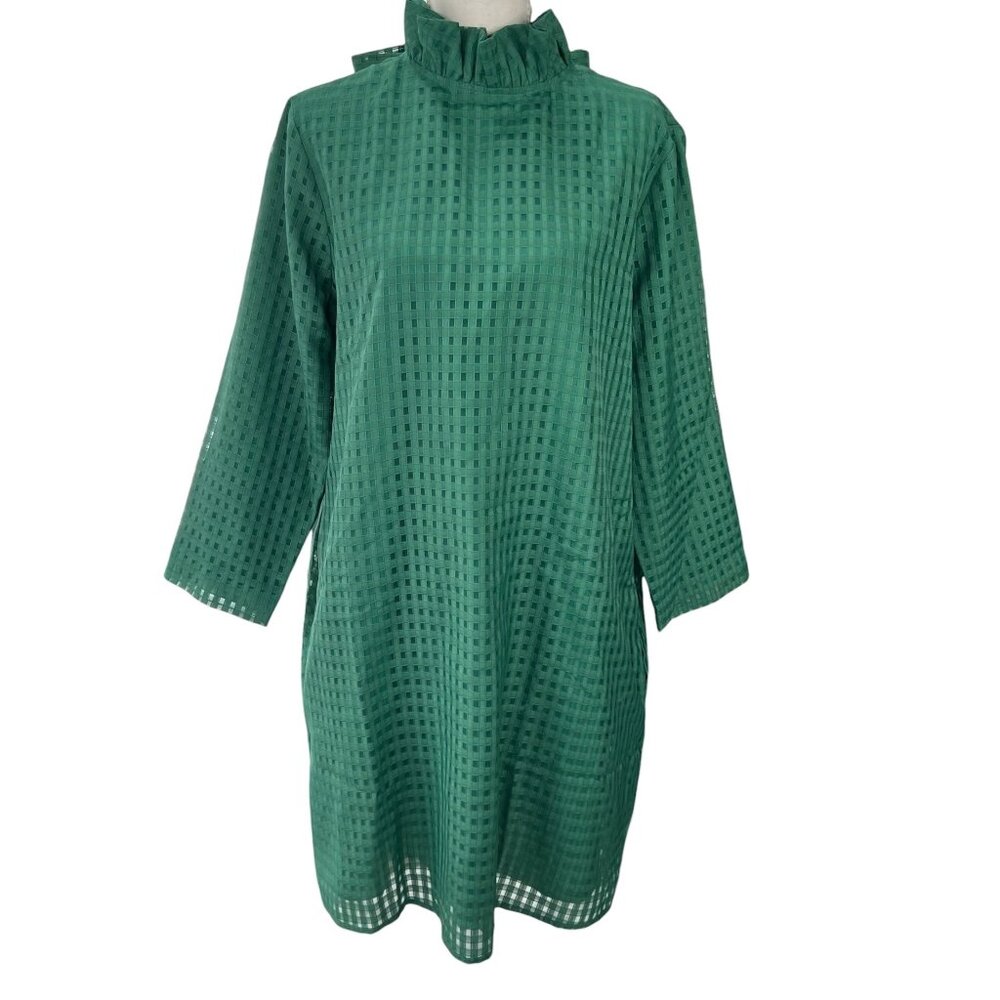 Tuckernuck NWT Textured Burnout Bow-Back Shift Dress Emerald Green Size Large